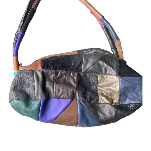 Vintage 80s Leather Patchwork Shoulder Bag - Picture 10 of 13
